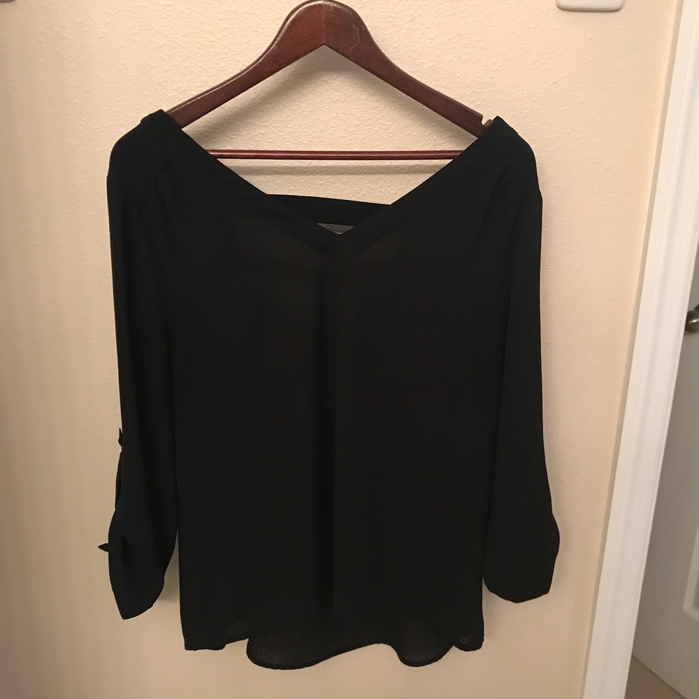 Black stitch fix blouse semi open back